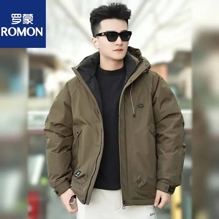 Romon/罗蒙男士冬季羽绒服时尚休闲户外连帽保暖百搭潮流加厚