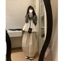 【现货】秋季穿搭2025新款简约百搭套头长袖可叠穿吊带阔腿裤三件套