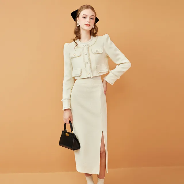 轻奢高级感小香风裙一整套装女富家千金2024深秋冬天新款爆款穿搭