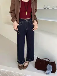 翻边小直筒牛仔裤女2025秋季新款大码胖mm韩版四面弹高腰显瘦裤子
