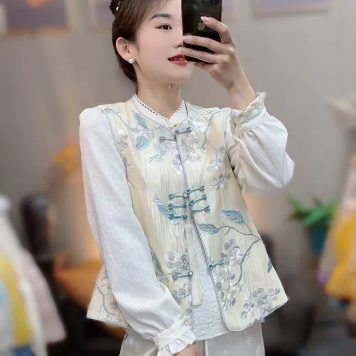 【春梅】小个子春款新中式国风春款刺绣马甲小清新
