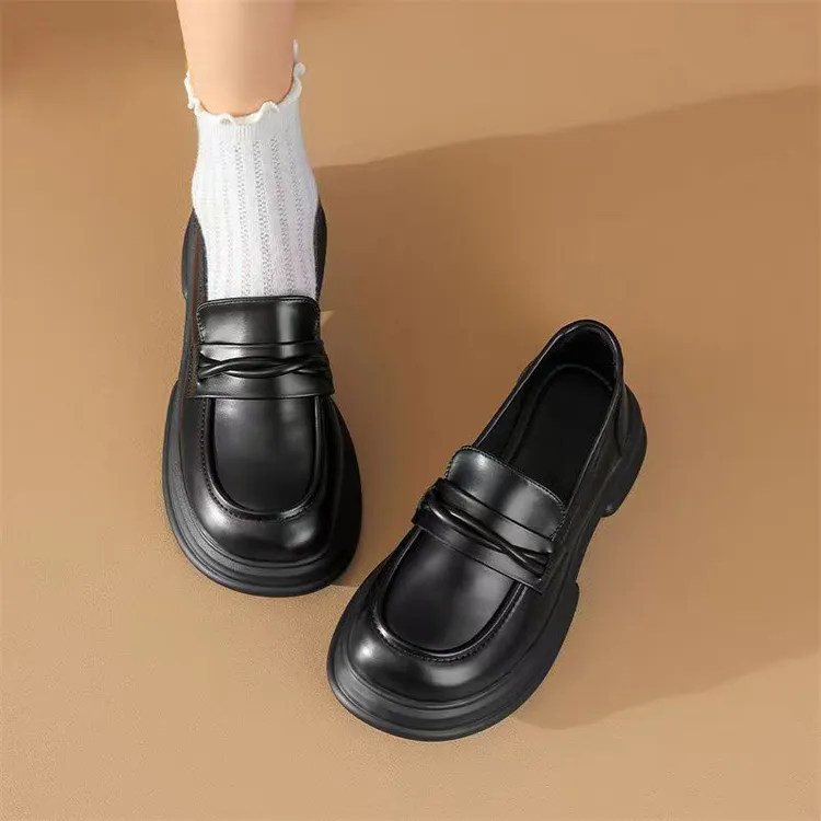 春季乐福鞋女2026新款学院风黑色小单鞋厚底英伦风小皮鞋乐福鞋女
