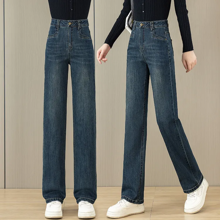直筒牛仔裤女2025春秋新款今年流行爆款小个子高腰显瘦窄版阔腿裤