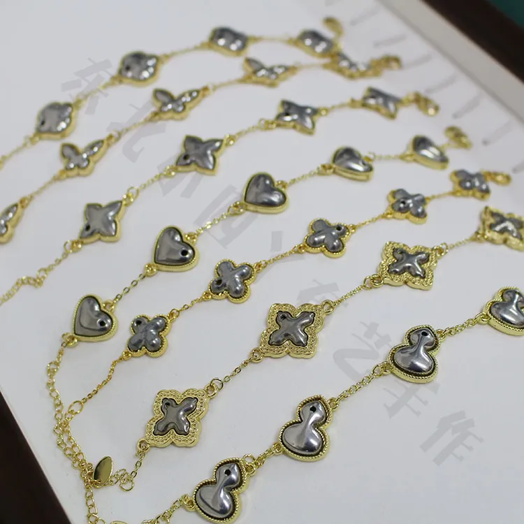 国风非遗宋锦diy材料四瓣花蝴蝶葫芦16K真金手链底胚带盖子