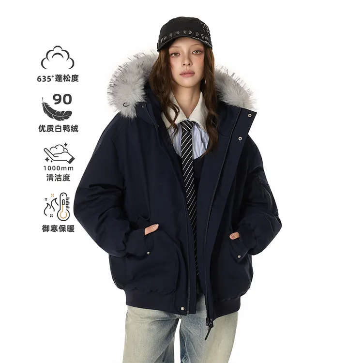 GOLFCROSS工装女款冬季2025新款派克服外套大毛领加厚保暖羽绒服