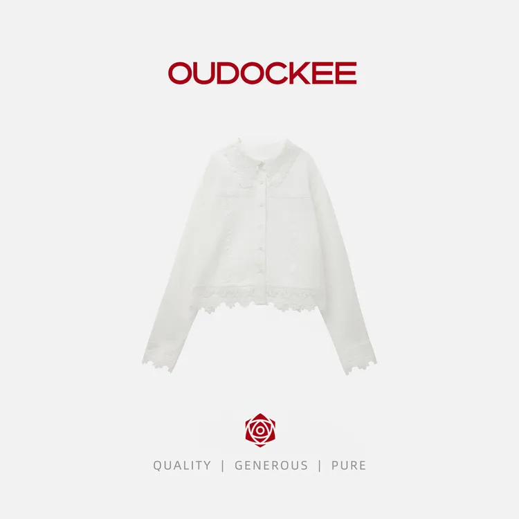 OUDOCKEE 鸥鸥 【100棉】纯棉气质翻领蕾丝花边衬衫 C2503E468T