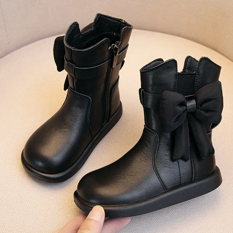 2025冬季6-12潮款女童棉靴马丁靴短靴儿童软底皮靴宝宝保暖棉皮靴