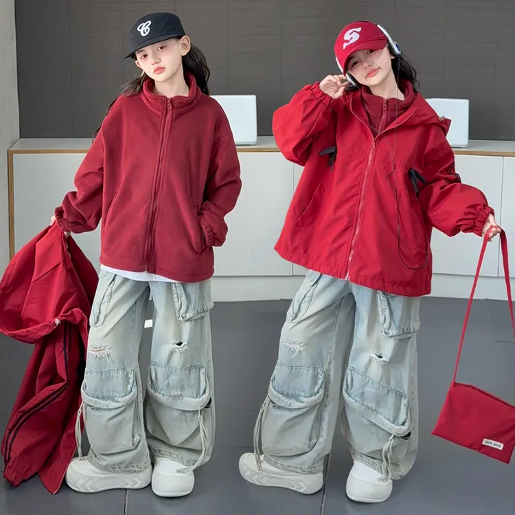 女童冲锋衣秋冬款2025新款三合一秋季中大童儿童韩版连帽收腰外套