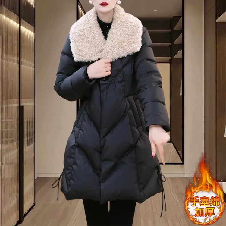 韩版气质高级感加厚棉服女2025年新款冬季宽松保暖中长款棉袄外套