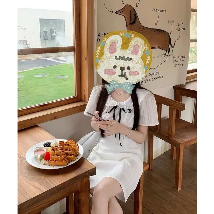 法式夏季气质蝴蝶结温柔白月光收腰显瘦连衣裙小个子裙法式连衣裙