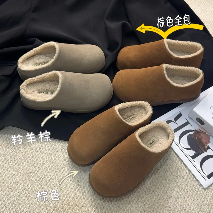 小土豆真皮真毛穆勒鞋一脚舒适包头防滑软底加绒勃肯鞋