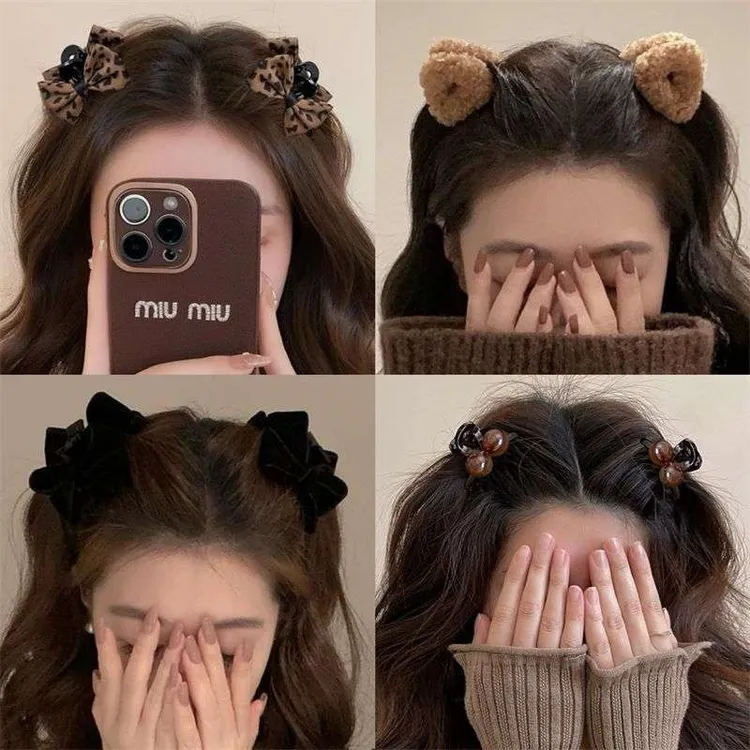 豹纹侧边刘海小抓夹蝴蝶结发夹女2025新款高级感秋冬公主头头顶夹