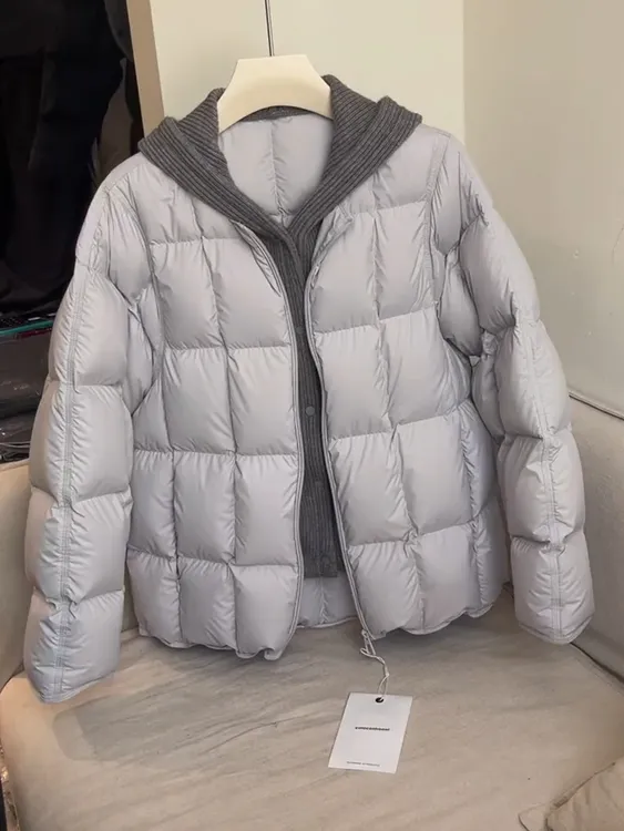 假两件针织连帽泡芙棉服女2025秋冬季新款高级感气质保暖棉衣外套