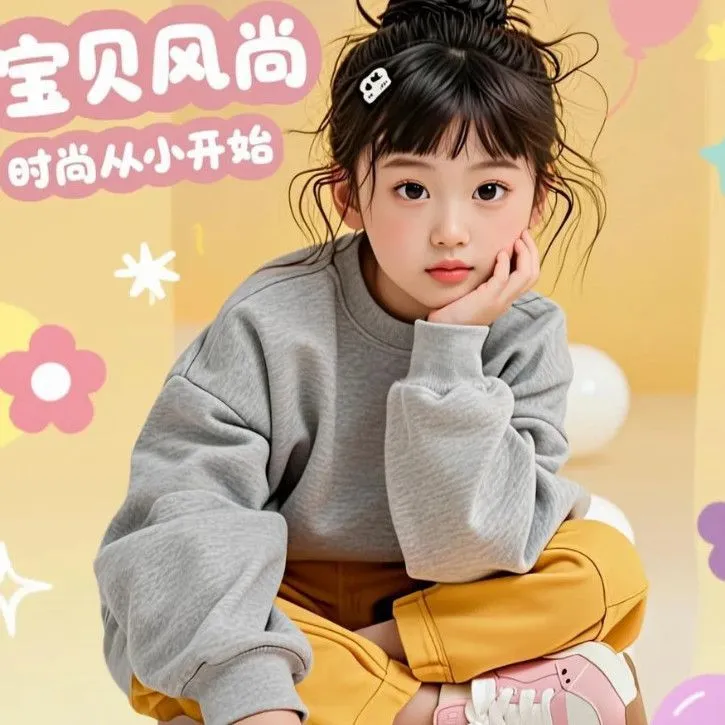 纯棉加绒加厚卫衣T恤 男女童装打底衫公主风学生秋冬款中大童外穿