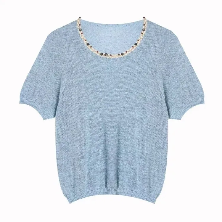 2025春夏新款洋气设计感圆领上衣减龄短袖针织衫LK2502848