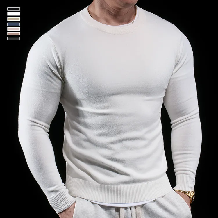 霸道肌肉男士圆领长袖T恤透气弹力打底衫针织衫春秋修身男毛衣