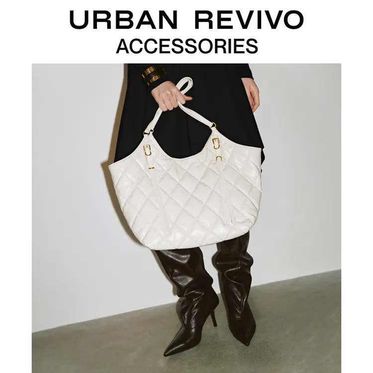 URBAN REVIVO2025秋季新款女士菱格纹托特单肩包UAWB50174