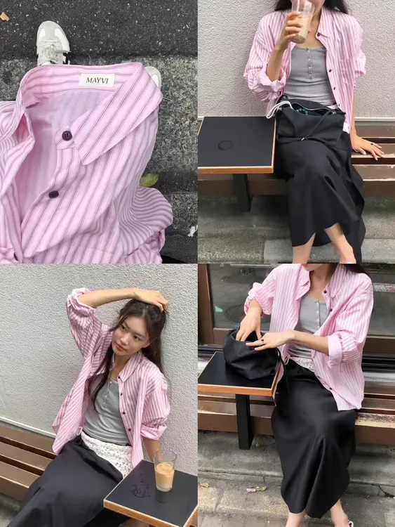 慵懒风宽松条纹衬衫