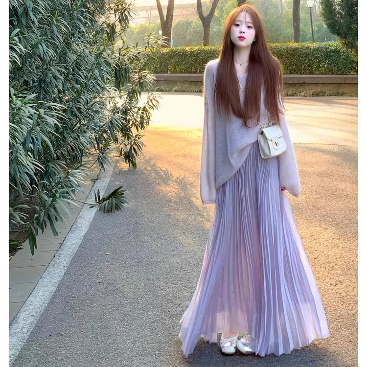 温柔系套装女2025秋季慵懒感减龄上衣一整套时尚穿搭新款半身裙潮