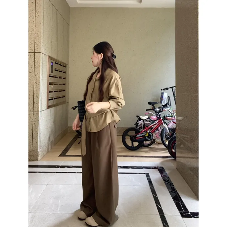 MARIE.COCO秋季新款韩系收腰显瘦衬衫上衣宽松显瘦阔腿休闲裤套装