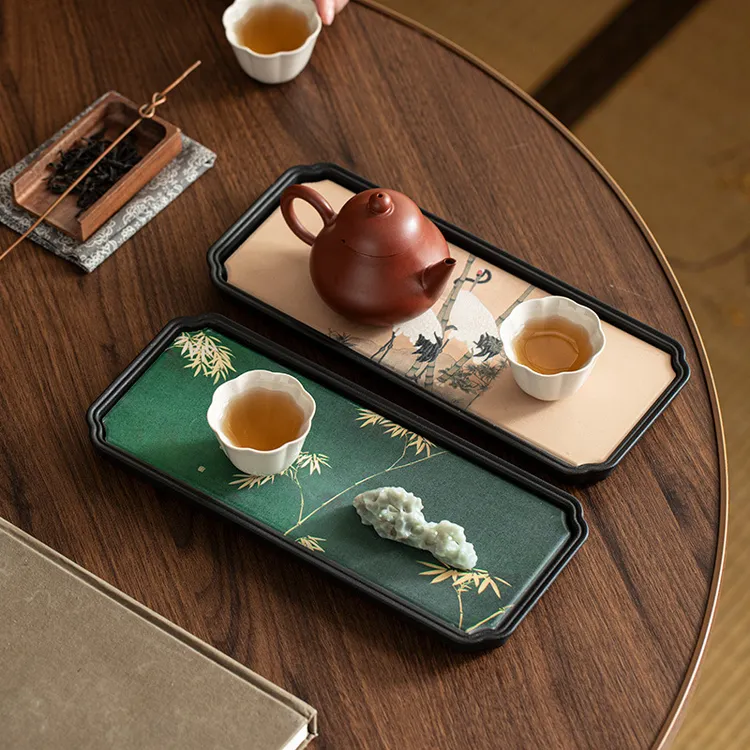 陌堙 中式吸水茶盘国潮托盘干泡陶瓷家用 小型泡茶创意速干茶托盘