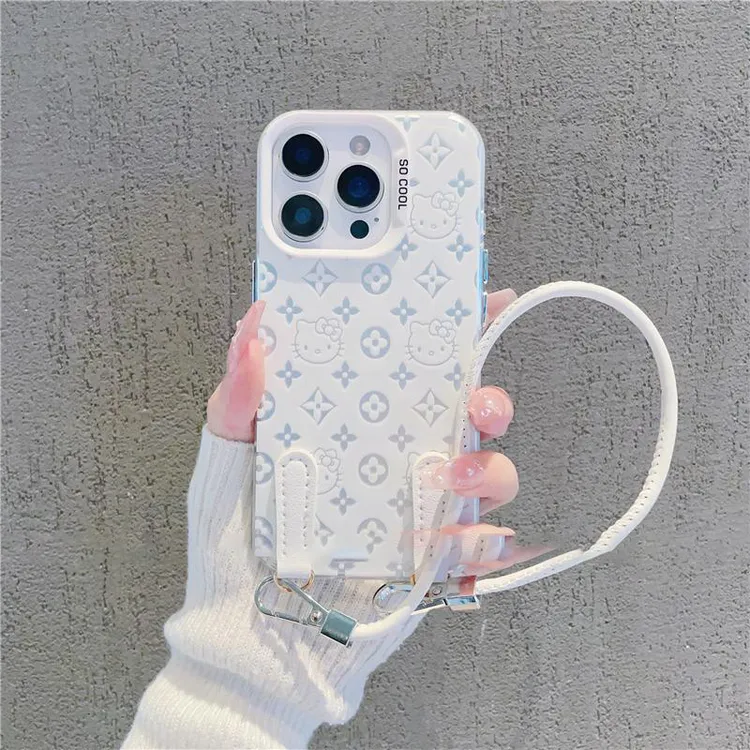 适用iPhone16/15promax可爱Kitty挂绳手机壳苹果14plus小众12/13p