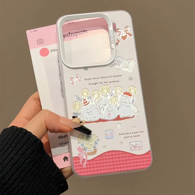 适用于【苹果/华为/OPPO/VIVO】防摔简约花丛小兔手机壳磨砂彩银