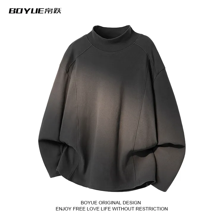 BOYUE帛跃小领口解构长袖t恤内搭打底衫男女情侣美式潮牌纯色上衣