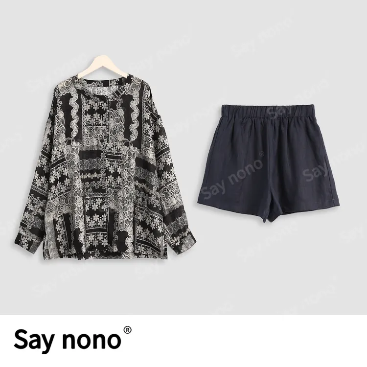 懒猫nono│Saynono 花衬衫+休闲短裤时尚套装/ZC10235