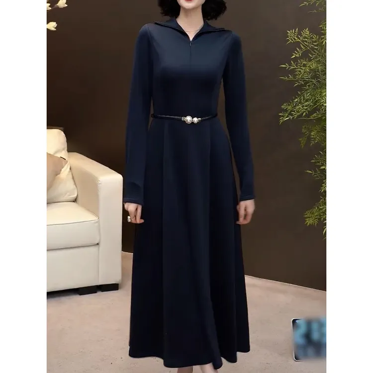 高级感时尚洋气前后两穿连衣裙2025秋季新款优雅贵夫人收腰A字裙
