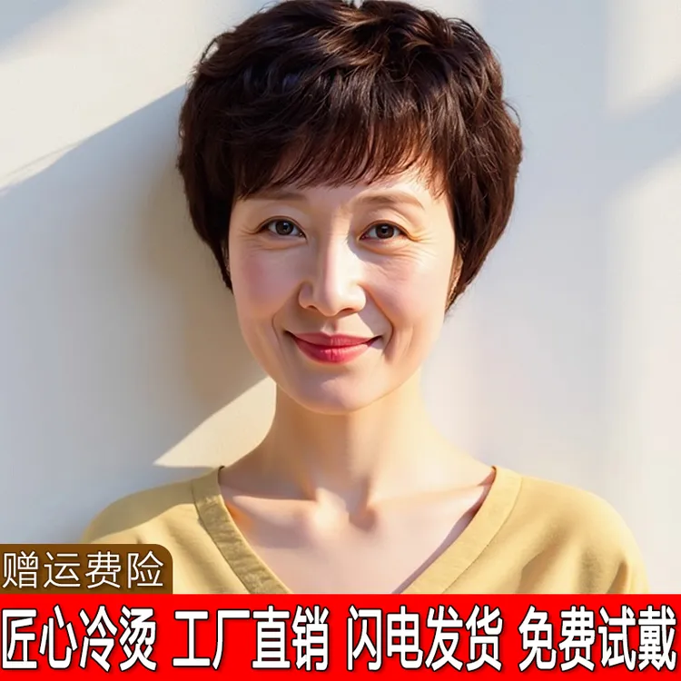 假发中老年女士妈妈款全头套真发短卷发全真人发自然夏季薄款发套