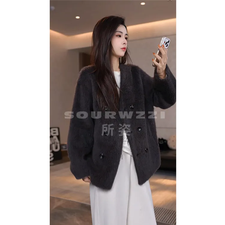 SOURWZZI/所姿100%羊毛拉绒简约时尚休闲女士羊毛外套SZ-25698