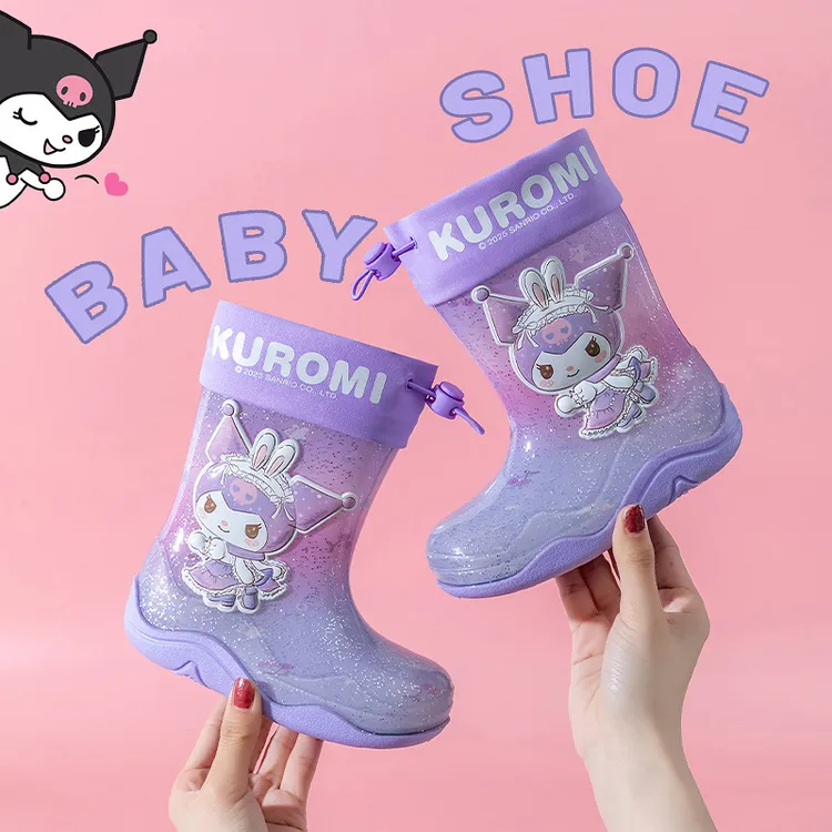 儿童水晶雨鞋束口可爱卡通女童幼儿园小孩防水防滑中筒雨靴