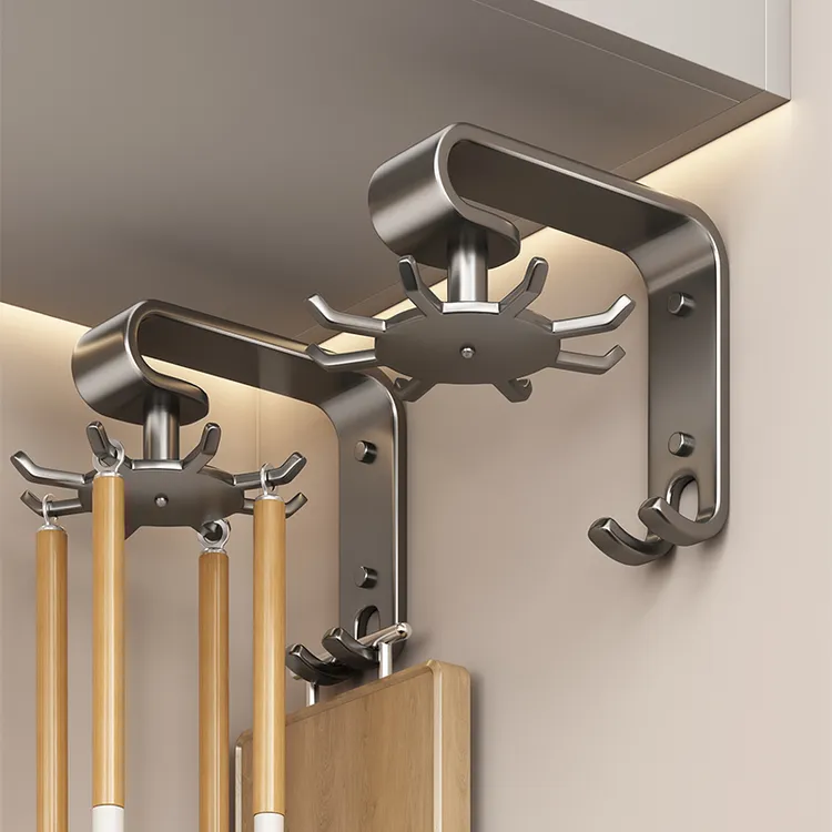 厨房旋转挂钩免打孔锅铲勺子菜板挂架壁挂式收纳架子多功能置物架