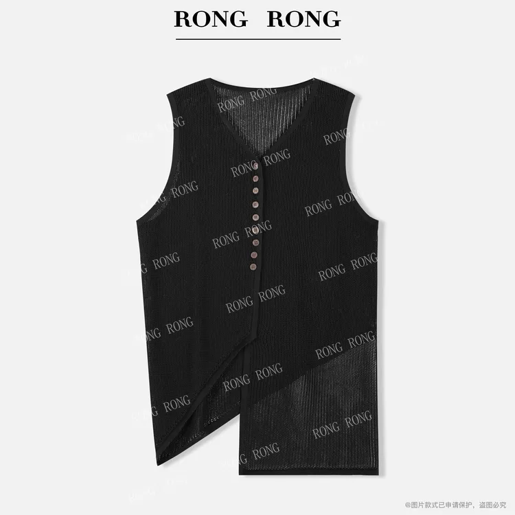 溶溶T【月光织韵】RONGRONG亚麻混纺不对称设计感百搭针织马夹25S59