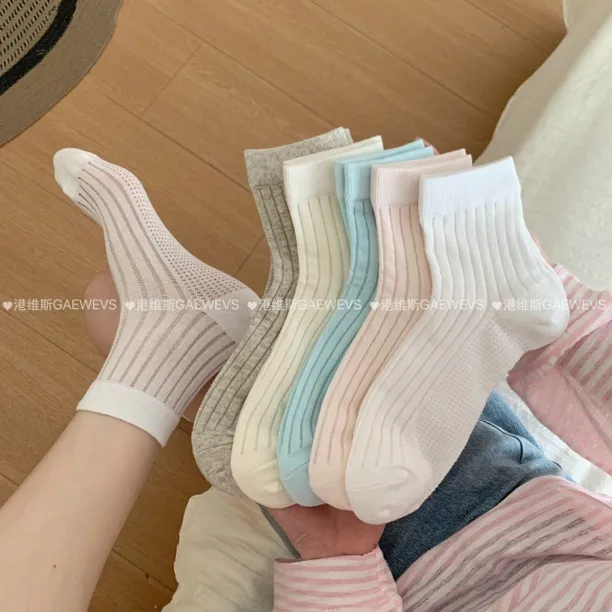 港维斯 夏季纯色日系网眼袜 薄款舒适透气运动简约女袜