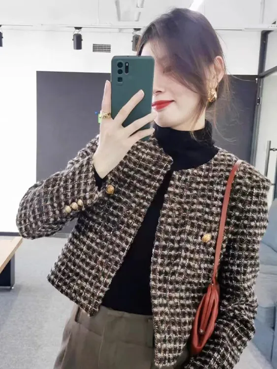 高端名媛轻奢小香风外套女2025秋新款小个子韩系高级感短款上衣