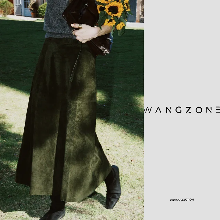 WANG ZONE | 进口绵羊皮極简松紧腰后开衩高弹长裙