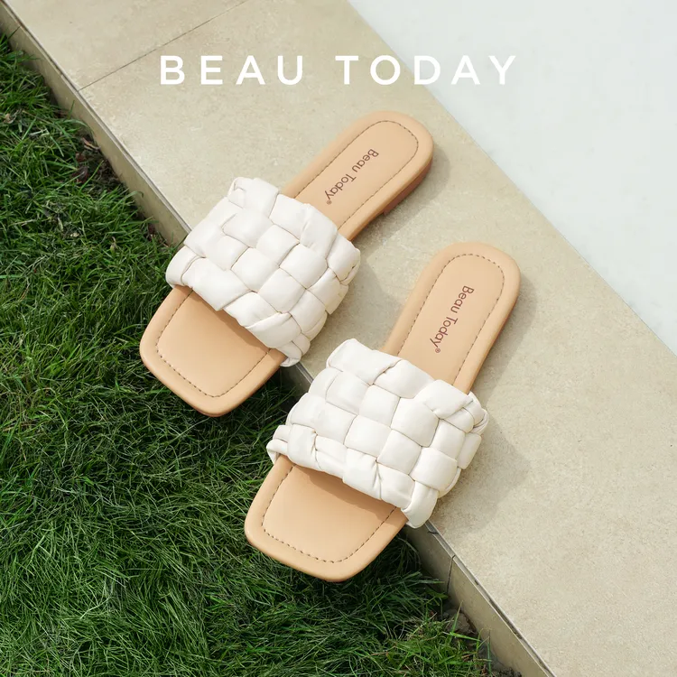 【达人专属】BeauToday外穿拖鞋夏季温柔棉花糖编织平底凉拖
