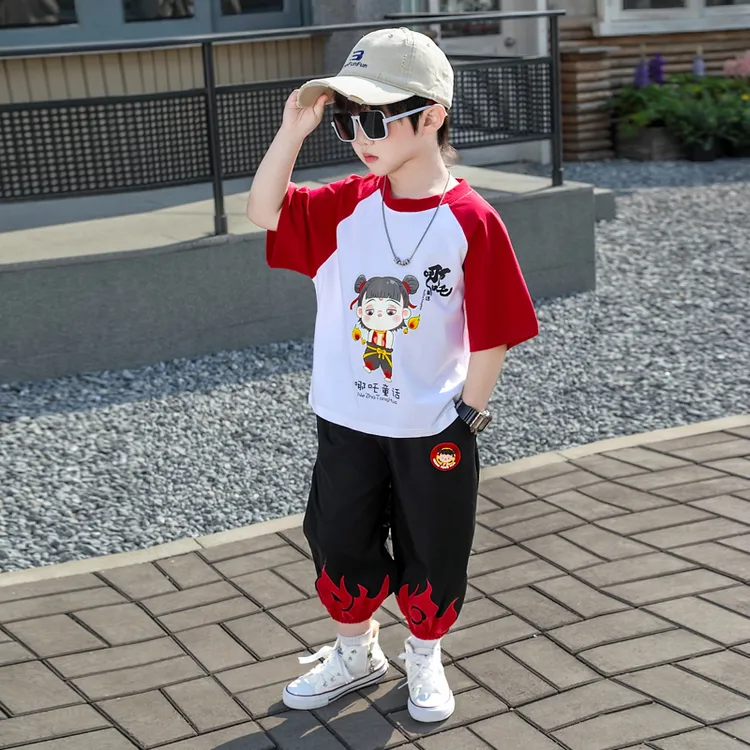 哪吒儿童衣服夏季夏装敖丙短袖套装服装新款洋气男童儿童秋季套装