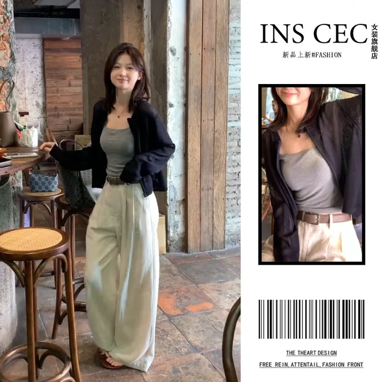 时髦通勤两件套装女夏季新款防晒开衫上衣宽松显瘦阔腿裤子潮ins