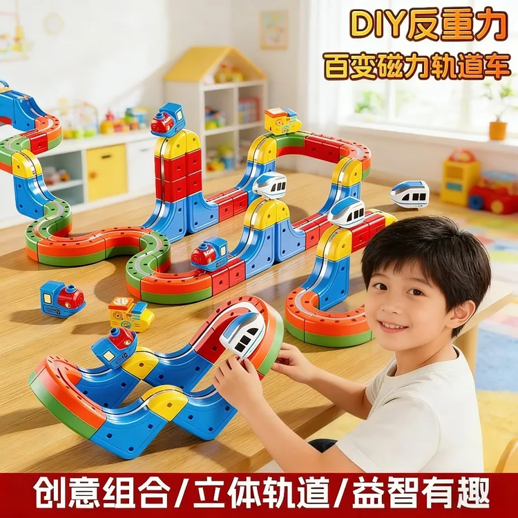 磁吸魔幻轨道车磁力百变积木小火车玩具创意拼搭儿童生日礼物男孩