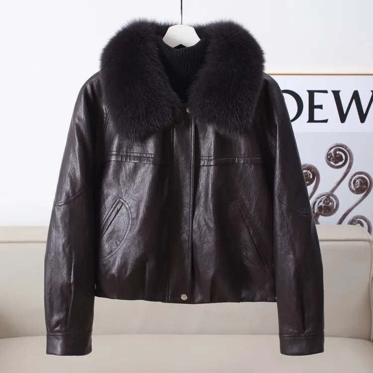 海宁真皮皮衣冬新款真皮绵羊皮修身显瘦一衣三穿保暖可拆卸鹅绒服