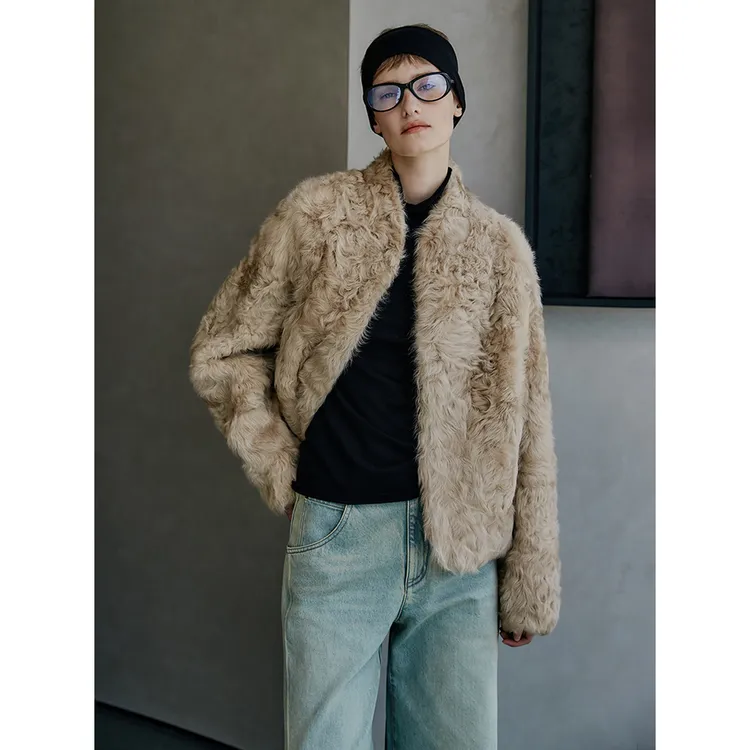 MSBEAST/野兽小姐湖羊水波纹羊卷毛立领廓形短皮草外套丨寒冬契约