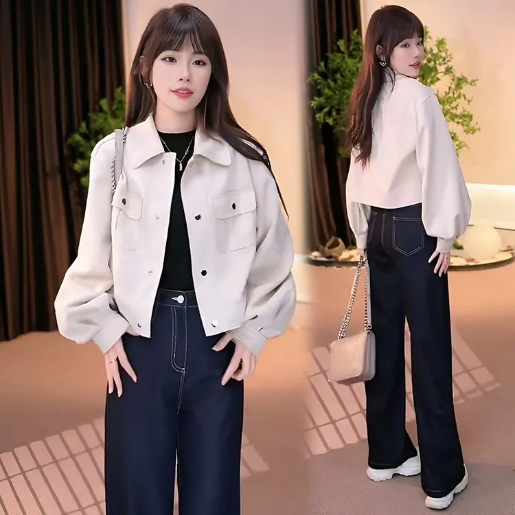 春秋宽松短款休闲新款夹克上衣小个子韩版显瘦工装短外套翻领女