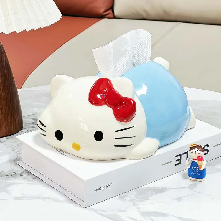 可爱卡通凯蒂猫纸巾盒家用客厅高颜值陶瓷餐巾抽纸盒创意装饰摆件