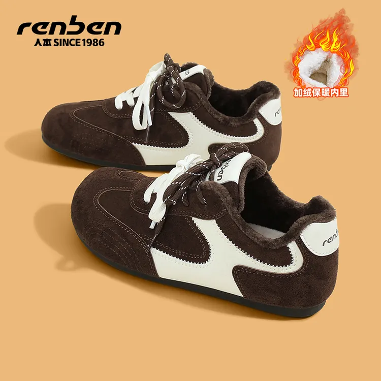 2025人本体育店新款软底平底保暖加绒冬德训鞋时尚休闲鞋低帮鞋子
