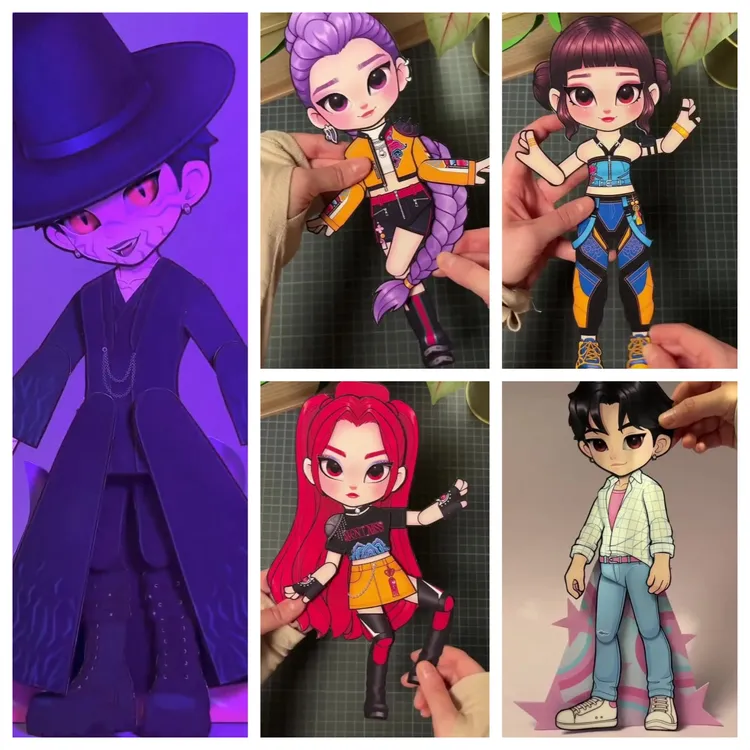 KPOP韩国猎魔女团男团免裁剪女孩diy手工可动纸片人纸偶女童玩具商品图