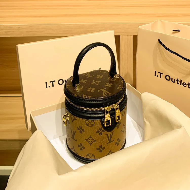 香港代购正品2025新款奢侈品真皮老花女包圆桶包发财桶单肩斜跨包