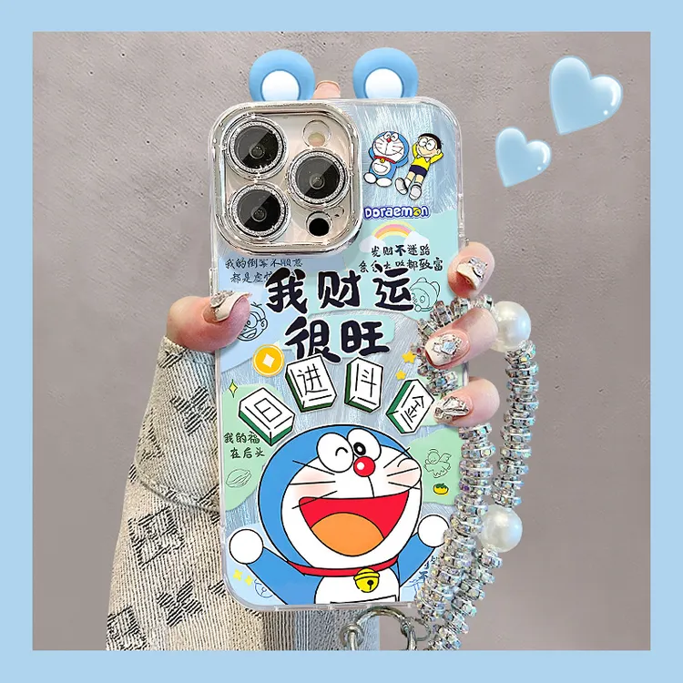 我财运很旺手链适用苹果16羽纱手机壳华为13pro可爱哆啦15支架14